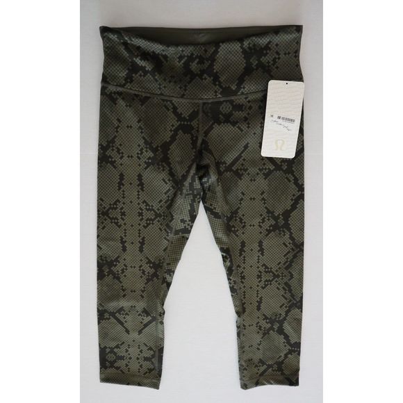 Lululemon Women's Sz 6 Green/Black Wunder Under Crop High Rise Workout Leggings - Picture 1 of 6